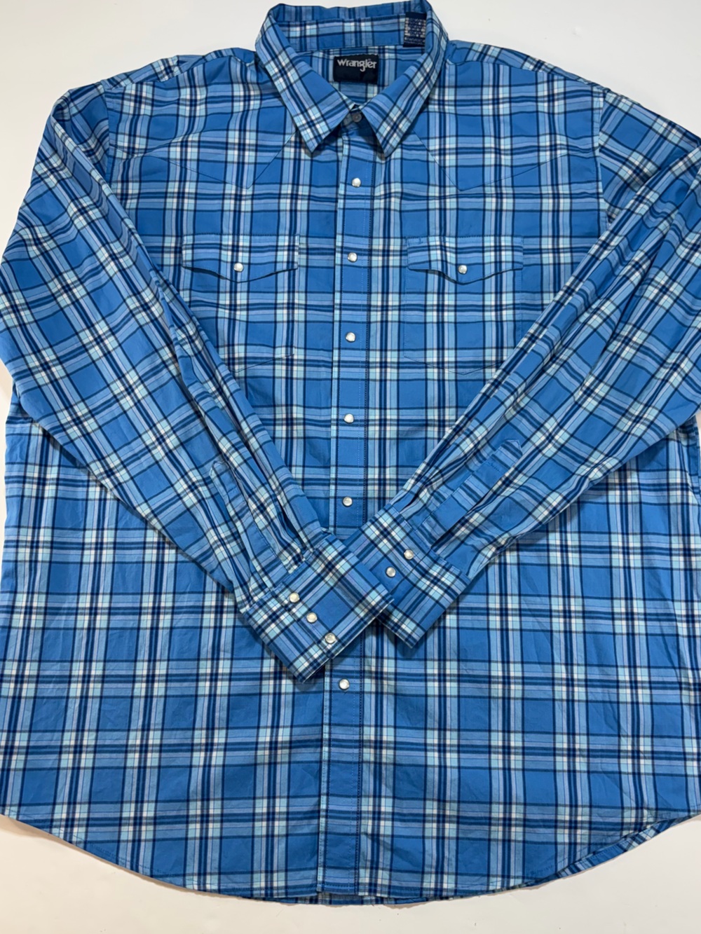 Wrangler Western Pearl Snap Shirt 3XLT Big Tall Blue Plaid Stretch